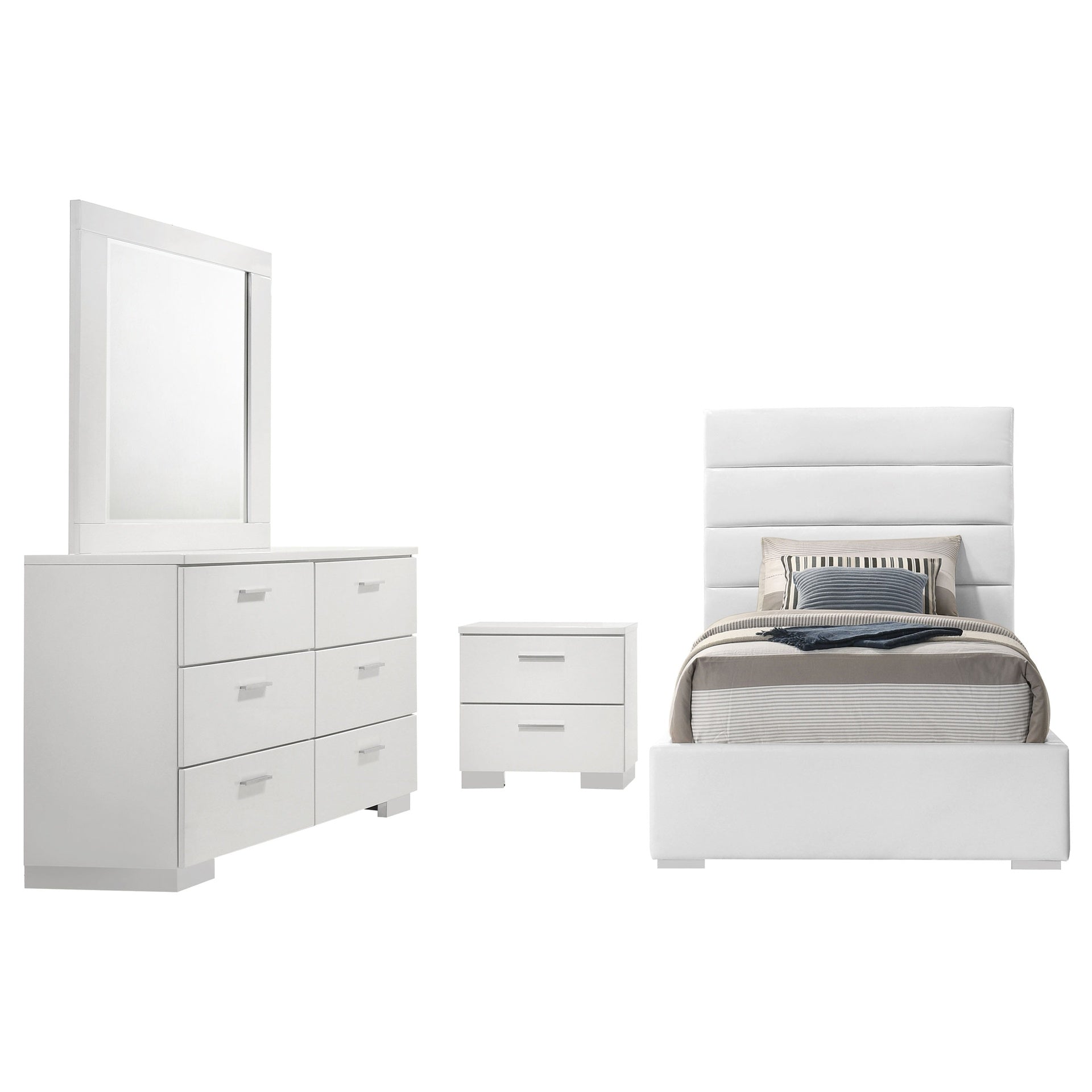 Dulcey White High Gloss 4-piece Twin Bedroom Set