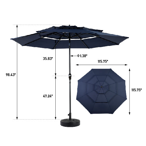 Aluminium 10ft 3 Tier Auto-tilt Umbrella ,Outdoor Patio Umbrella - Market Table Pool Deck Umbrella (Base Not Included)   - (Navy blue )