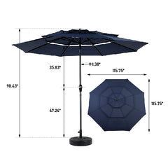 Aluminium 10ft 3 Tier Auto-tilt Umbrella ,Outdoor Patio Umbrella - Market Table Pool Deck Umbrella (Base Not Included)   - (Navy blue )