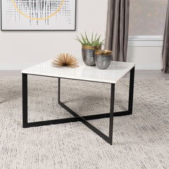 Volz White and Black Square Marble Top Coffee Table