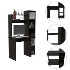 Wenge 6-Shelf Writing Desk with Built-in Bookcase