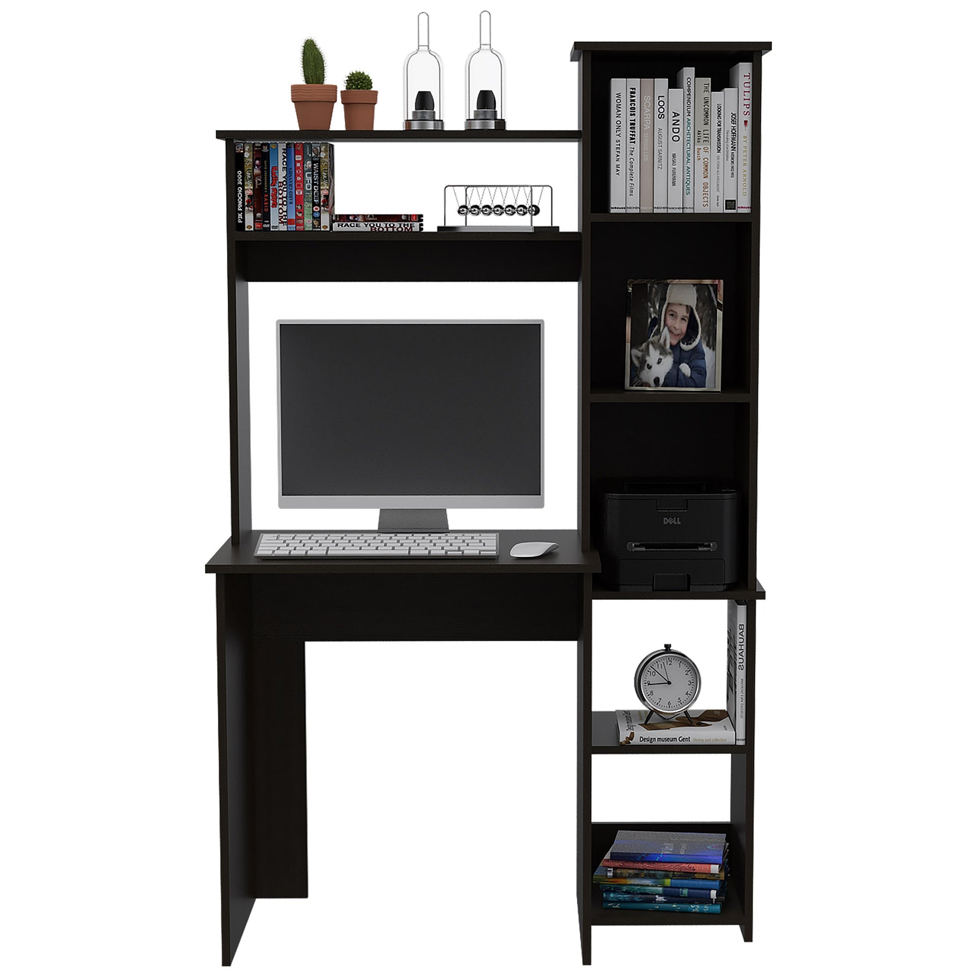 Wenge 6-Shelf Writing Desk with Built-in Bookcase