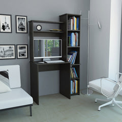 Wenge 6-Shelf Writing Desk with Built-in Bookcase