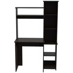 Wenge 6-Shelf Writing Desk with Built-in Bookcase