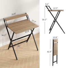 Folding Computer Desk,  with Monitor Shelf for Small Space, Home Office, Study, Walnut