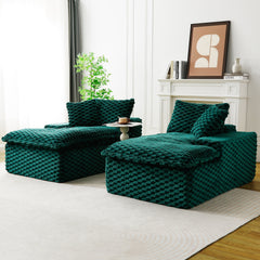 Green Turtle Velvet Double Chaise Lounge, Multifunctional Lazy Sofa with Full Compressed Sponge, Capable of Side - by - Side or Face - to - Face Arrangement