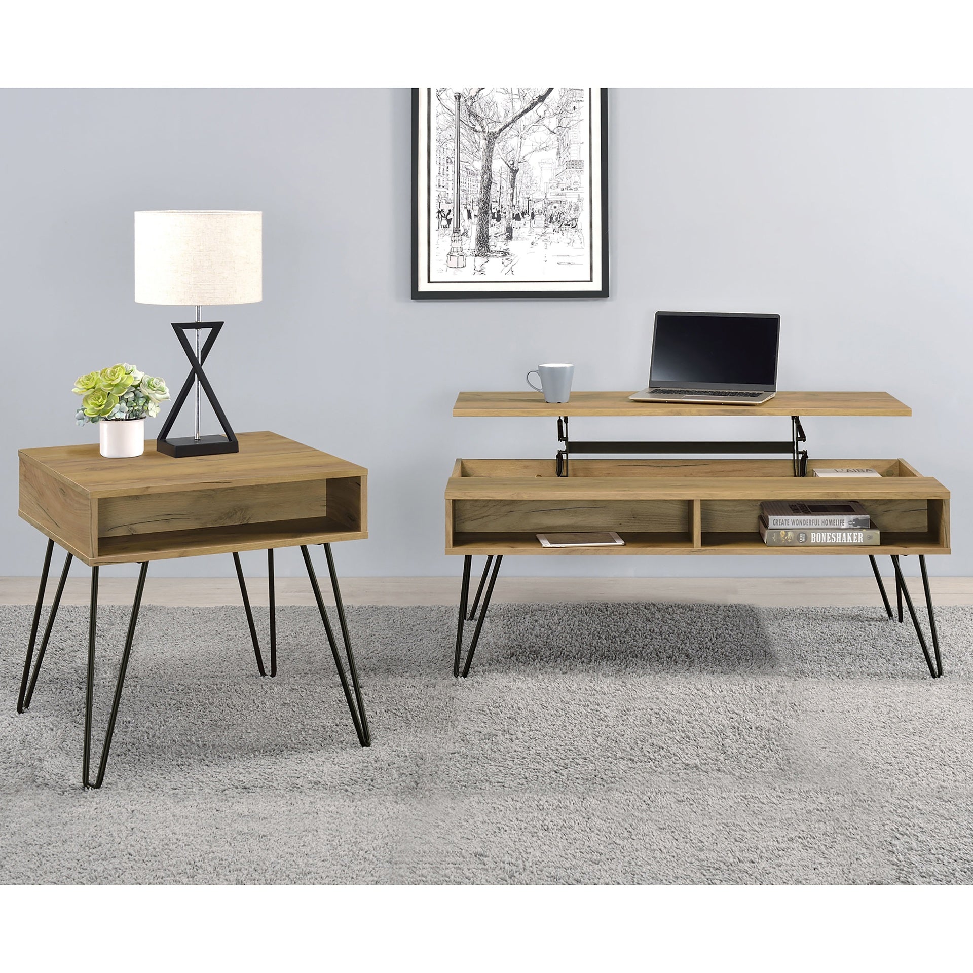 Golden Oak 2-piece Lift Top Coffee and End Table Set