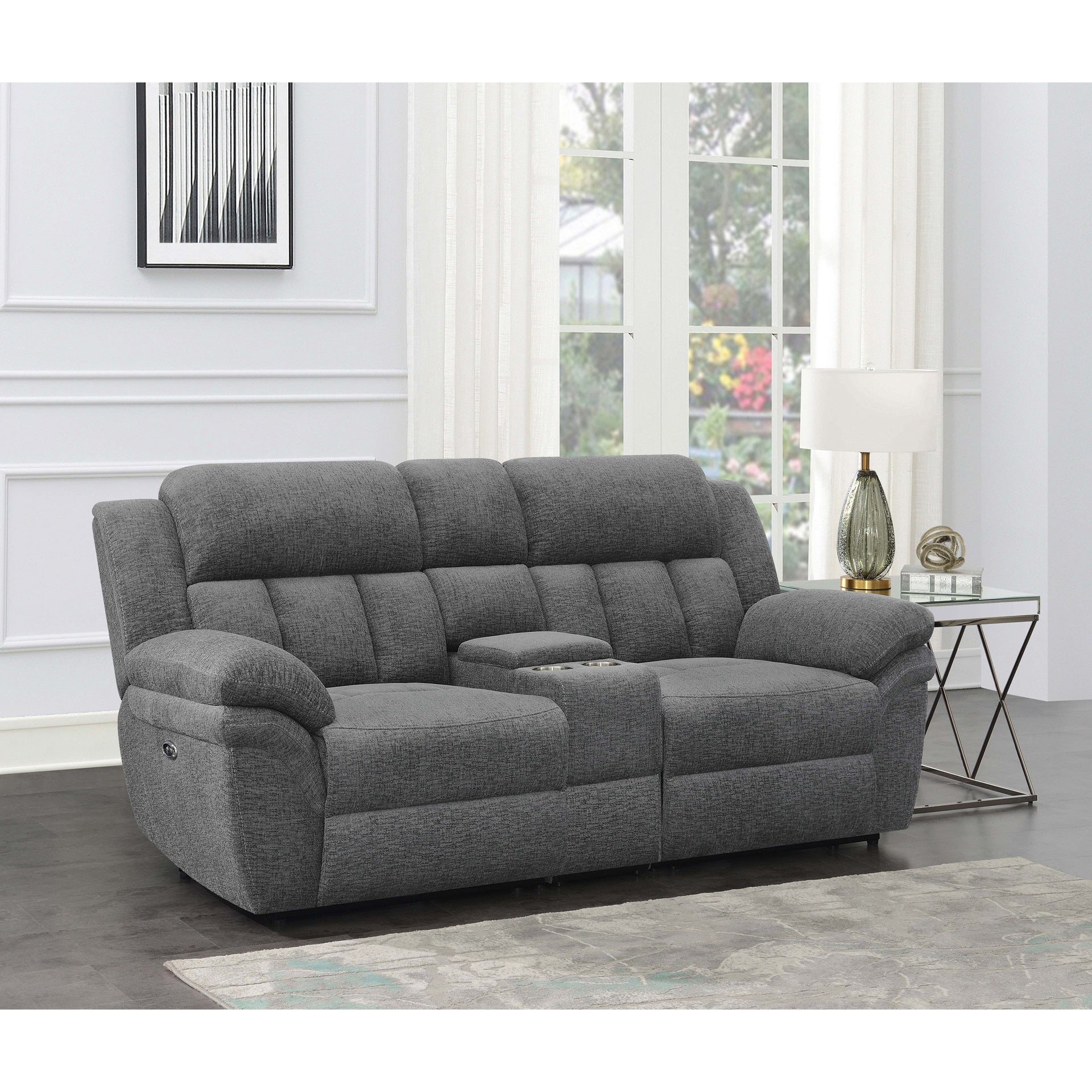 Divine Charcoal Upholstered Power Loveseat