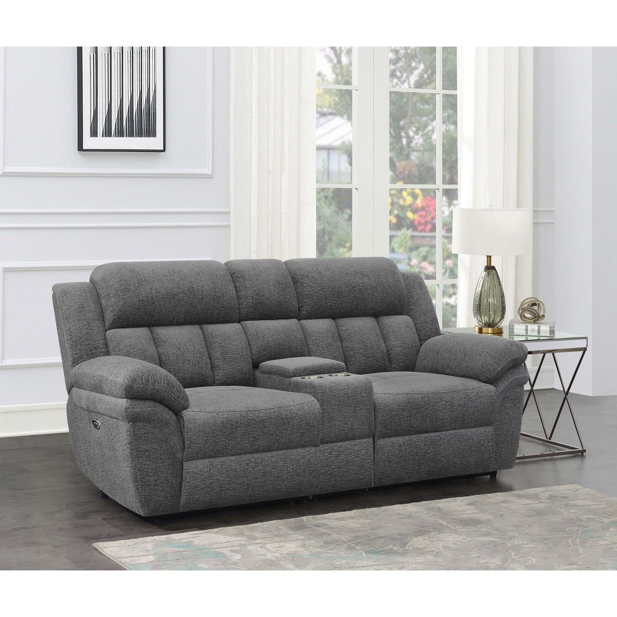 Divine Charcoal Upholstered Power Loveseat