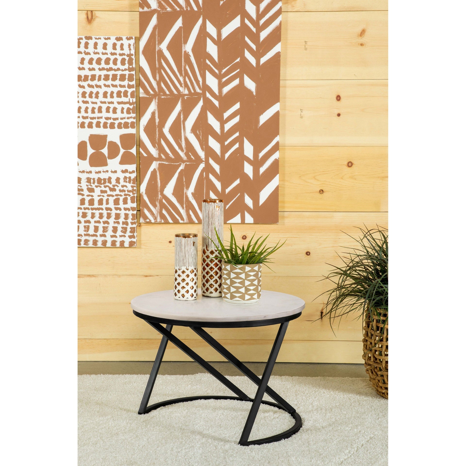 Wilmington White and Black Round Marble Top Coffee Table