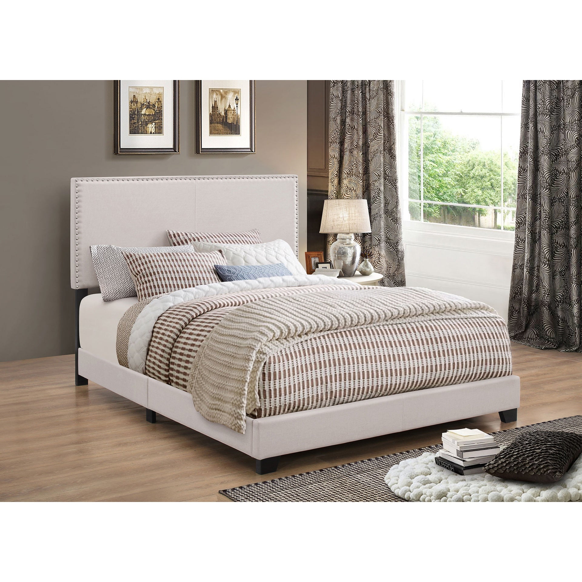 Guyancourt Ivory Upholstered Eastern King Panel Bed