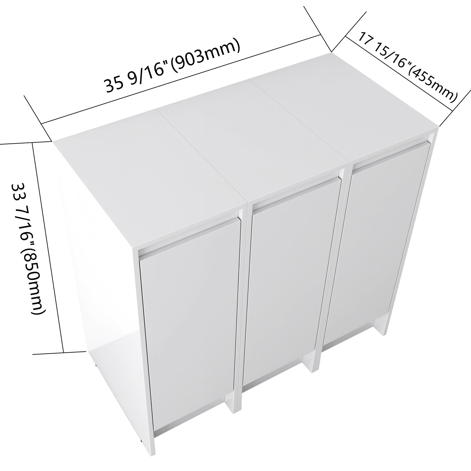 36" Freestanding Bathroom Storage Cabinet, Soft Close Doors, Glossy White, Plywood, KD-Packing, 12" x3 Combination (Suitable For Bathroom, Kitchen, Study Room, Bedroom, Etc)