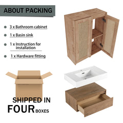 30 inch Wall-Mounted Bathroom  Vanity with Resin Sink and Side Cabinet,Soft Close Drawer (KD-Packing), 09430IMO-30M-SC00512IMO*2 Combination Cabinet