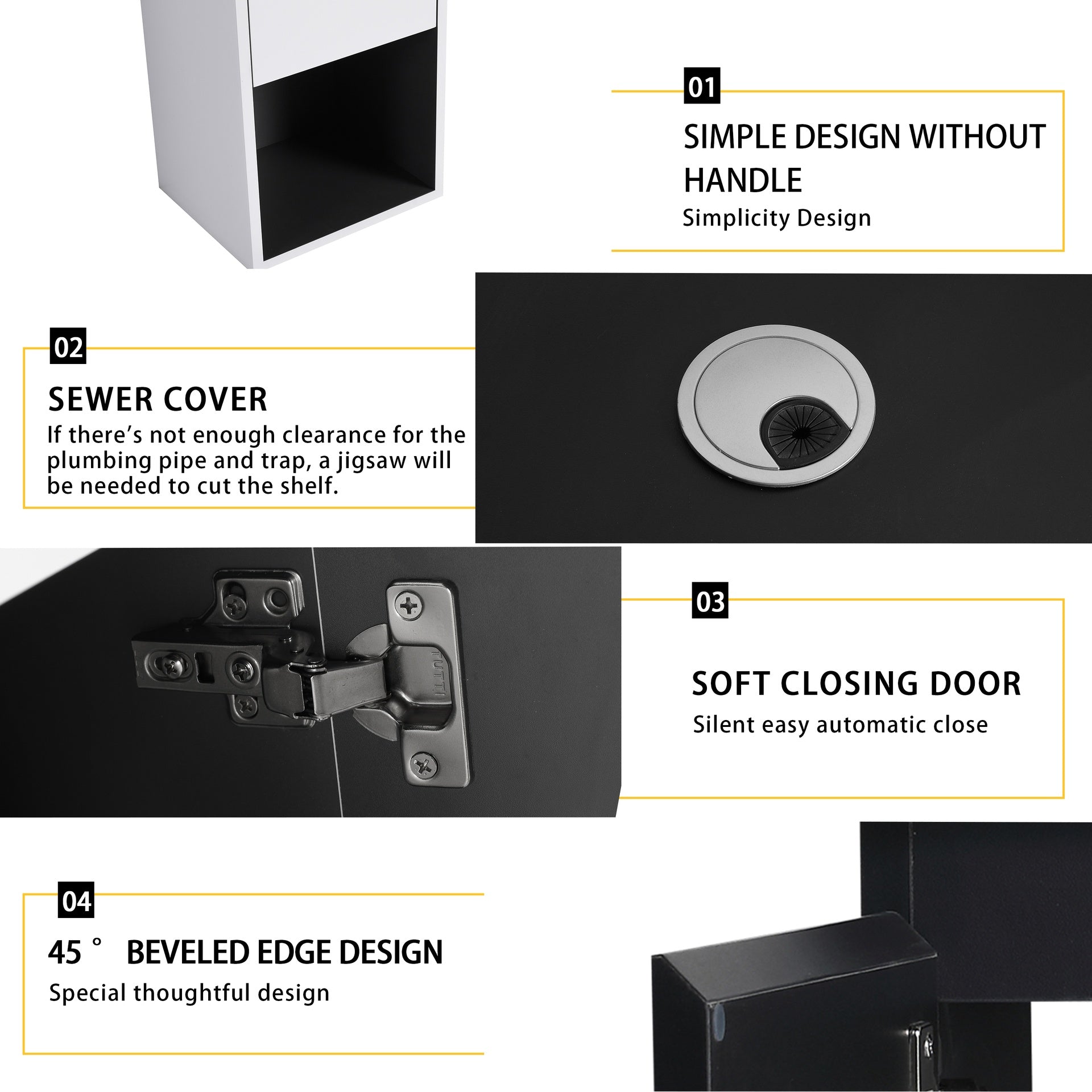 24" Wall-Mounted Bathroom Vanity With Ceramic Sink and Side Cabinet & Soft Close Doors, Combination Cabinet (KD-Package)