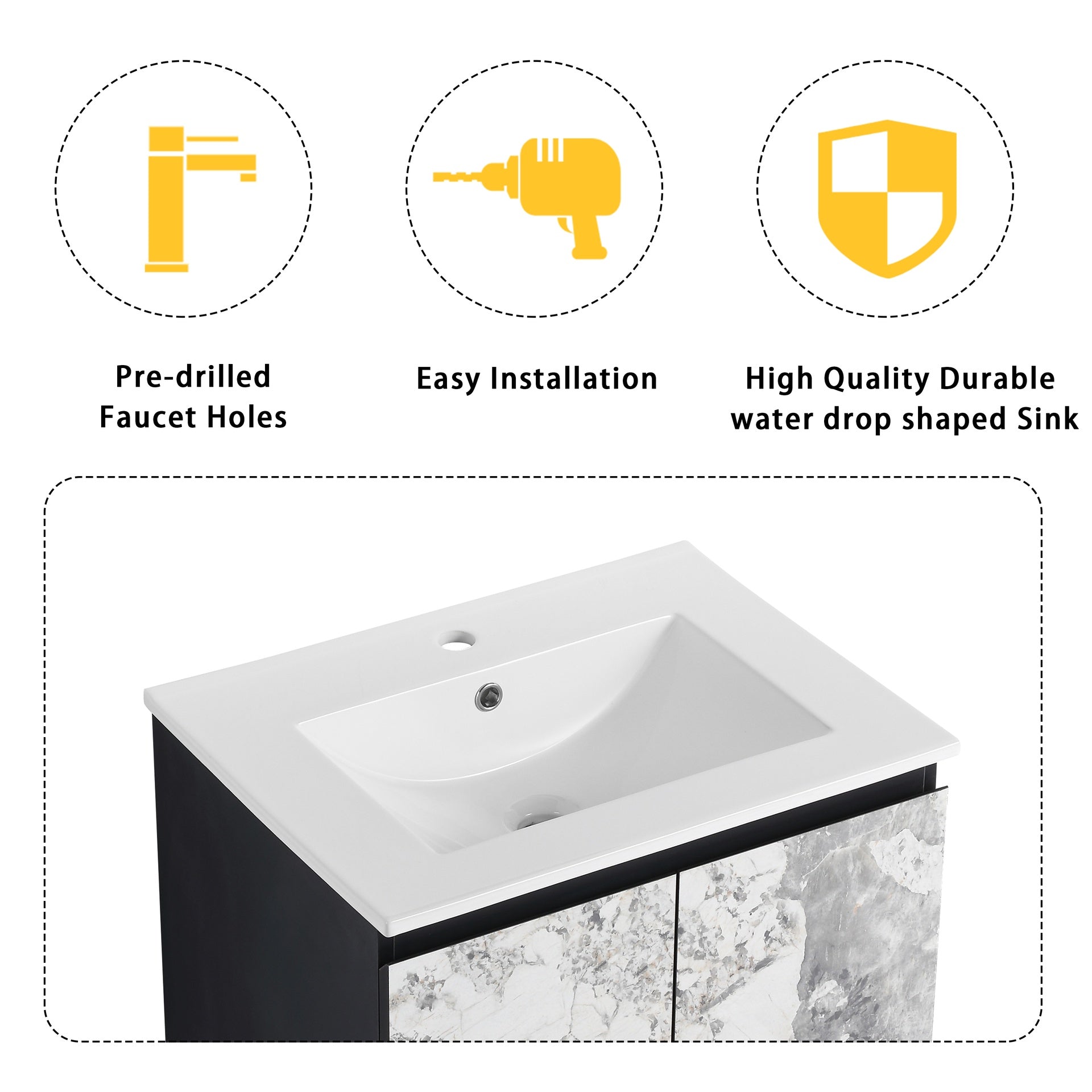 24" Wall-Mounted Bathroom Vanity With Ceramic Sink and Side Cabinet & Soft Close Doors, Combination Cabinet (KD-Package)