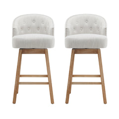 33.25" Swivel Counter Stools Set of 2, Upholstered Counter Height Bar Stools with Solid Rubber Wood Frame, Backrest, Footrest, Armless Barstools for Home Bar, Kitchen Counter, Natural + Beige