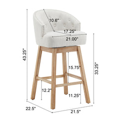 33.25" Swivel Counter Stools Set of 2, Upholstered Counter Height Bar Stools with Solid Rubber Wood Frame, Backrest, Footrest, Armless Barstools for Home Bar, Kitchen Counter, Natural + Beige