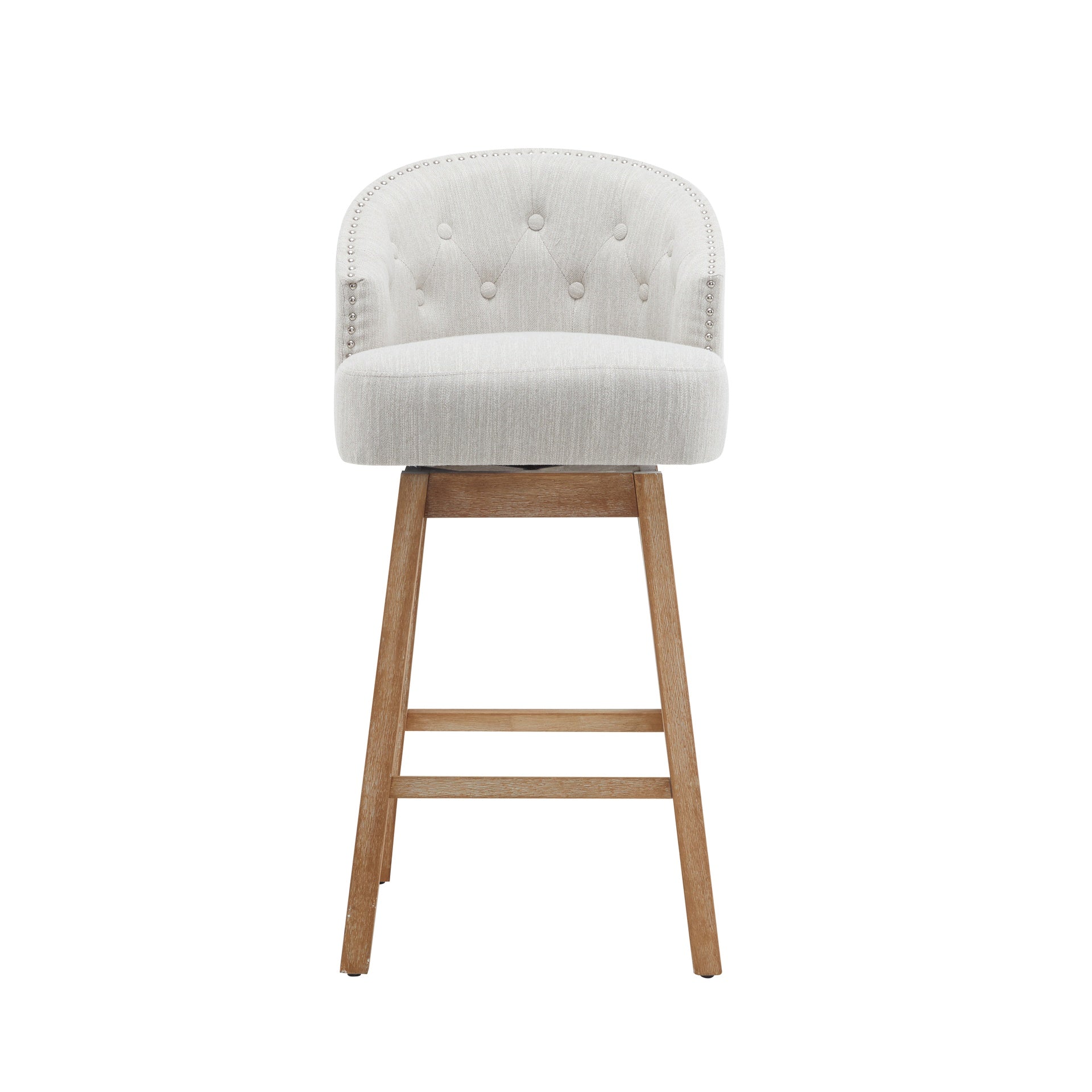 33.25" Swivel Counter Stools Set of 2, Upholstered Counter Height Bar Stools with Solid Rubber Wood Frame, Backrest, Footrest, Armless Barstools for Home Bar, Kitchen Counter, Natural + Beige