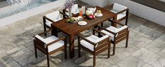 TREXM 7-Piece Patio Dining Table Set for 6, Outdoor Furniture Sets with 72.8" Rectangle Table, Patio Table and Chairs Set with Removable Cushions for Backyard, Garden, Poolside (Mocha + Beige Cushion)