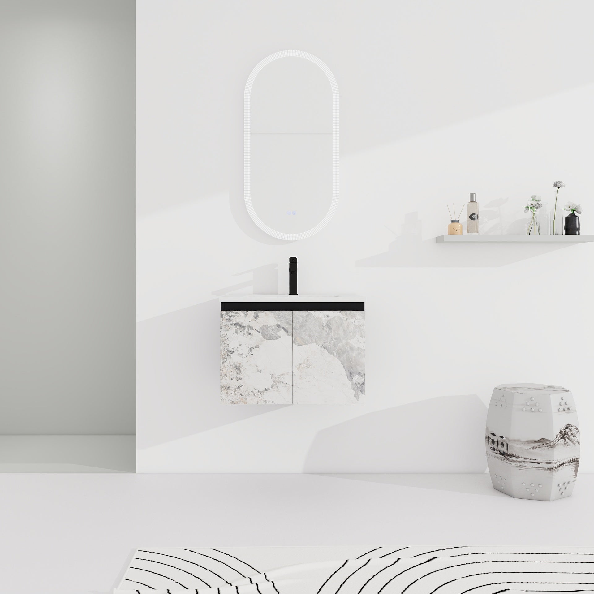 24'' Floating Wall-Mounted Bathroom Vanity With Ceramics Sink & Soft-Close Cabinet Door, KD-Package