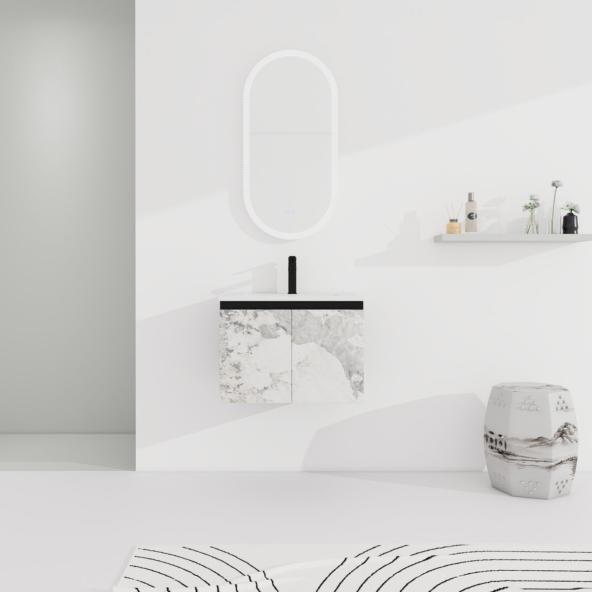 24'' Floating Wall-Mounted Bathroom Vanity With Ceramics Sink & Soft-Close Cabinet Door, KD-Package
