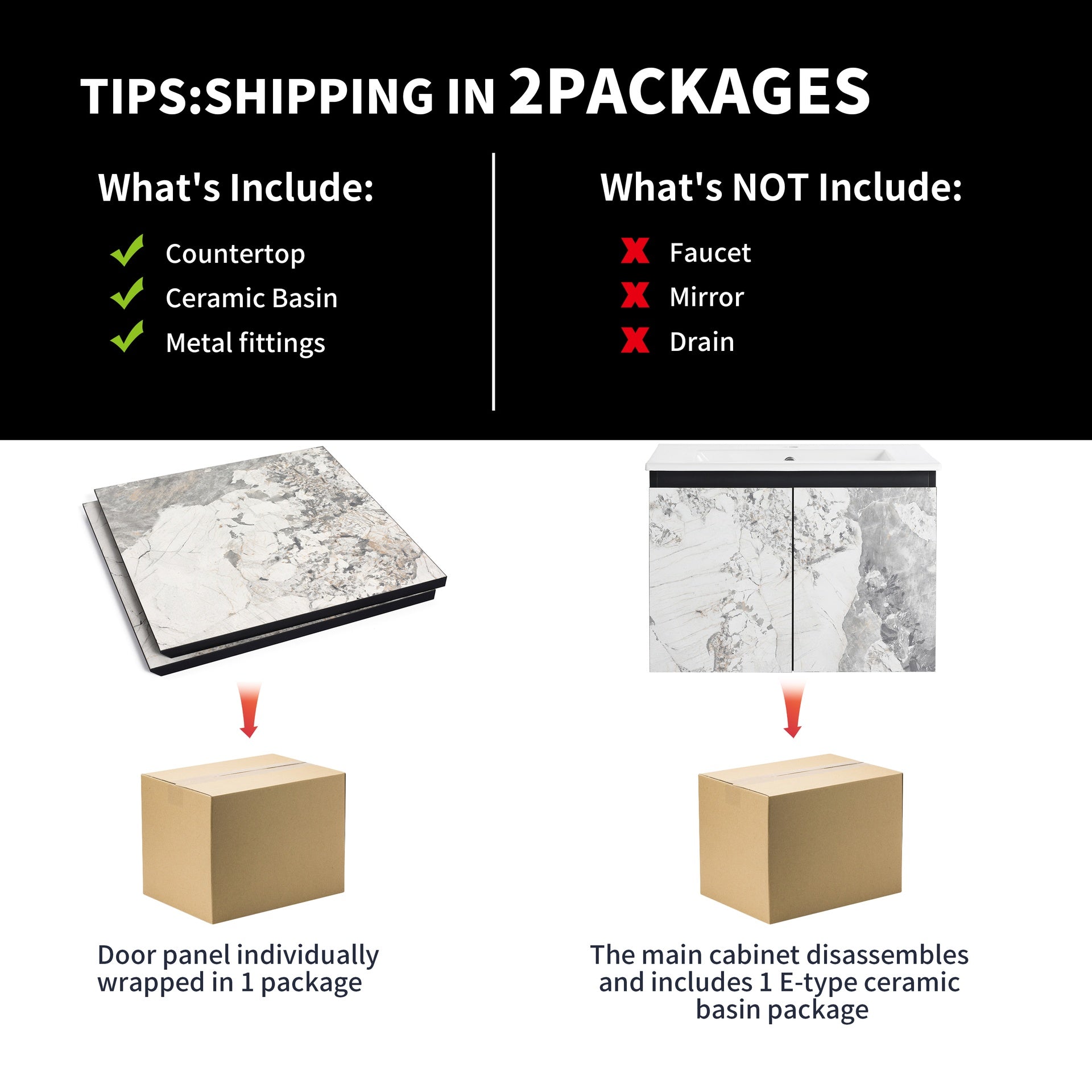 24'' Floating Wall-Mounted Bathroom Vanity With Ceramics Sink & Soft-Close Cabinet Door, KD-Package