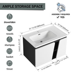 32' Floating Wall-Mounted Bathroom Vanity With Single Sink,& Soft-Close Cabinet Door