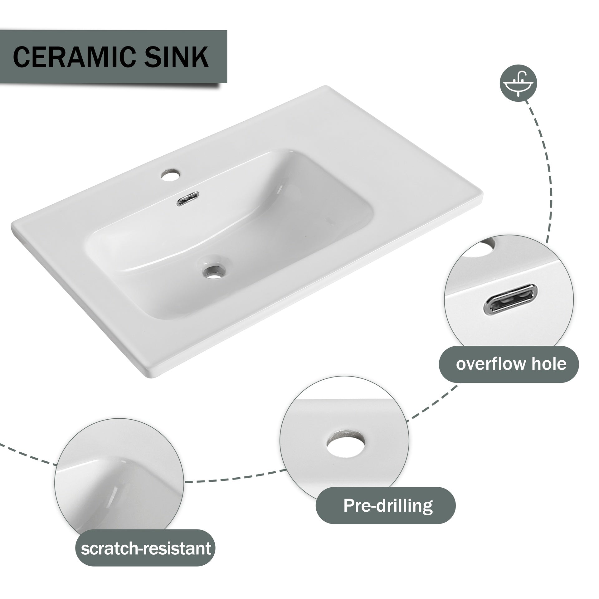 32' Floating Wall-Mounted Bathroom Vanity With Single Sink,& Soft-Close Cabinet Door