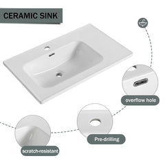 32' Floating Wall-Mounted Bathroom Vanity With Single Sink,& Soft-Close Cabinet Door