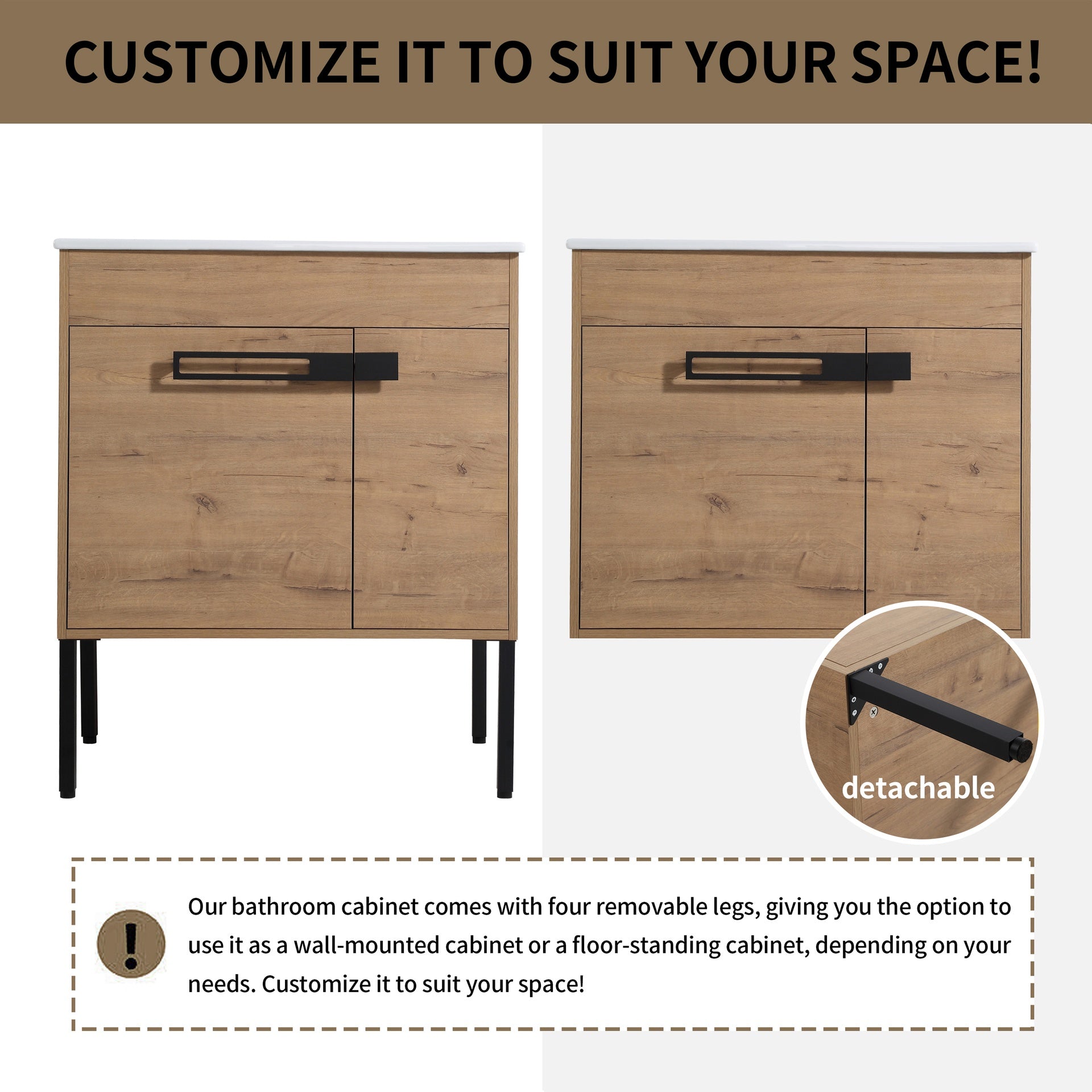 30 Inch Bathroom Vanity With Sink, Freestanding Bathroom Vanity or Floating is Optional Conversion 30*18-00330IMO-1(KD-Packing)