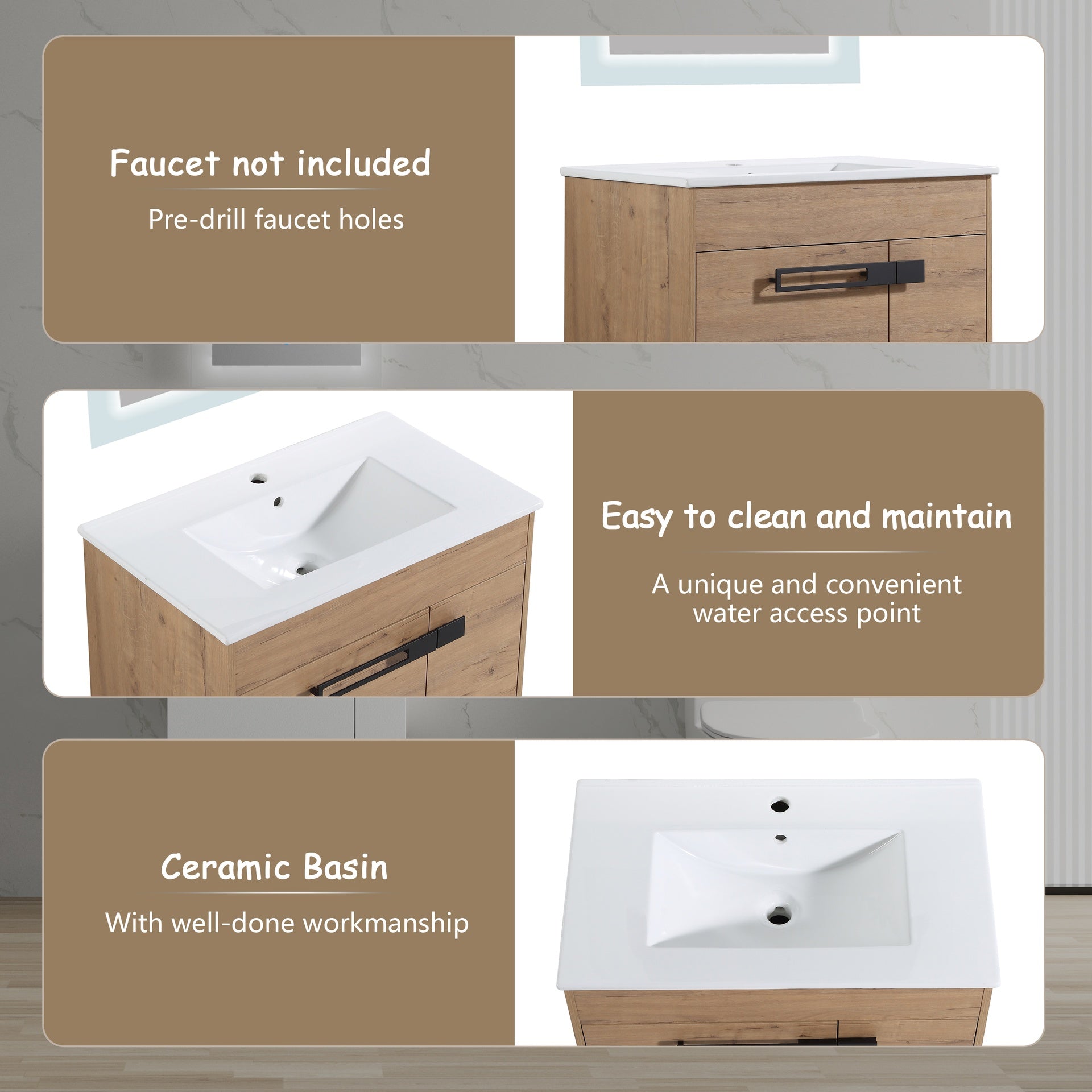 30 Inch Bathroom Vanity With Sink, Freestanding Bathroom Vanity or Floating is Optional Conversion 30*18-00330IMO-1(KD-Packing)