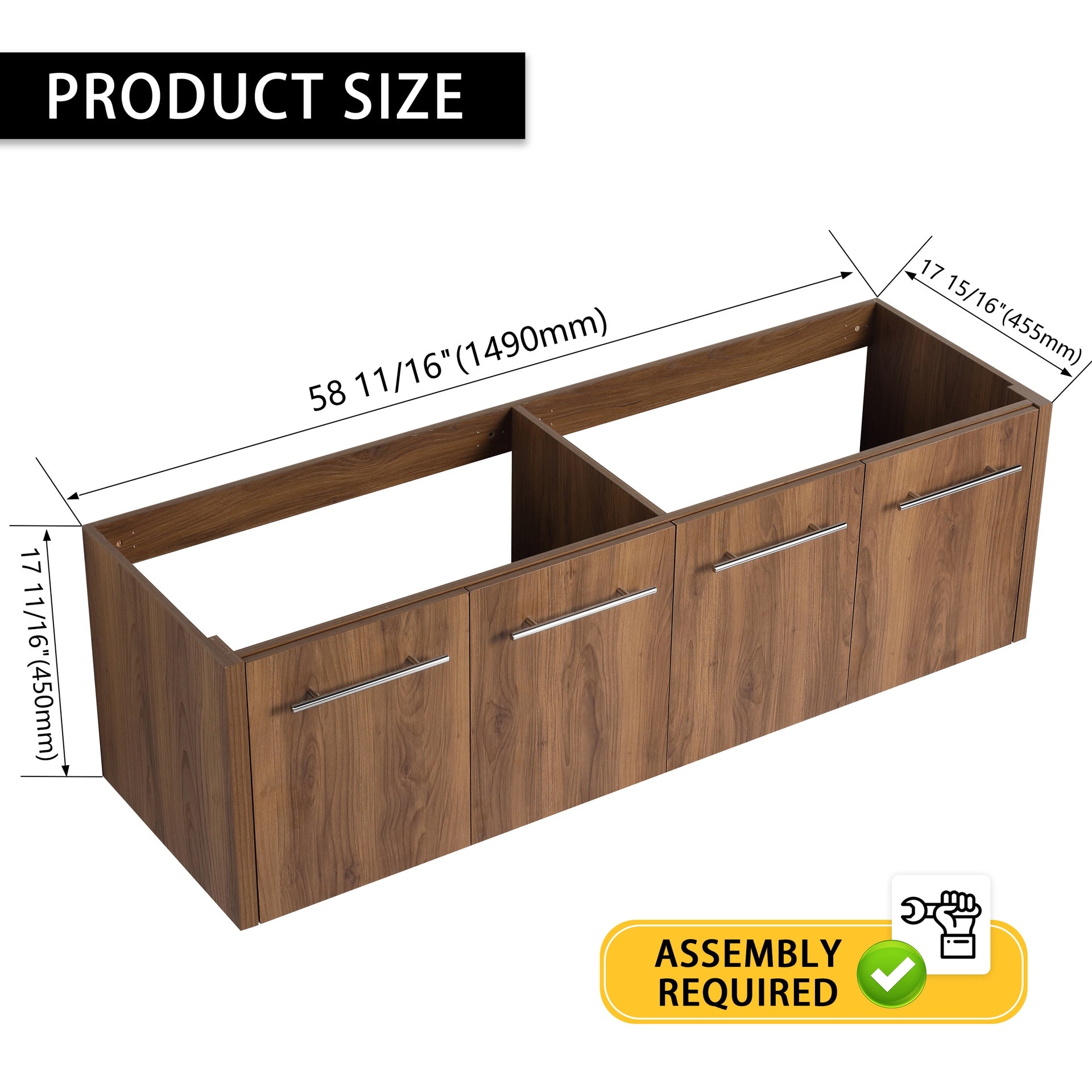 60 Inch Wall-mounted Bathroom Vanity (Only the Cabinet Body, No Top Sink)-BVB09160BRE