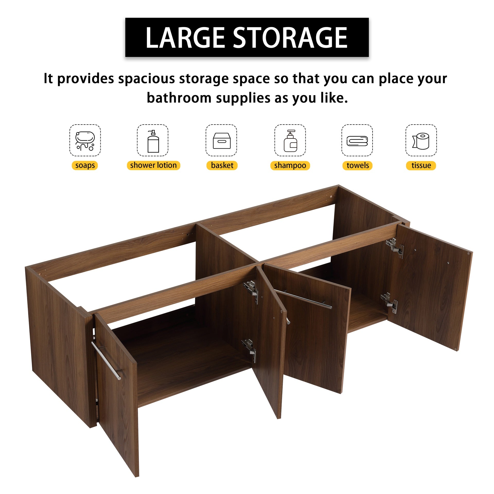 60 Inch Wall-mounted Bathroom Vanity (Only the Cabinet Body, No Top Sink)-BVB09160BRE