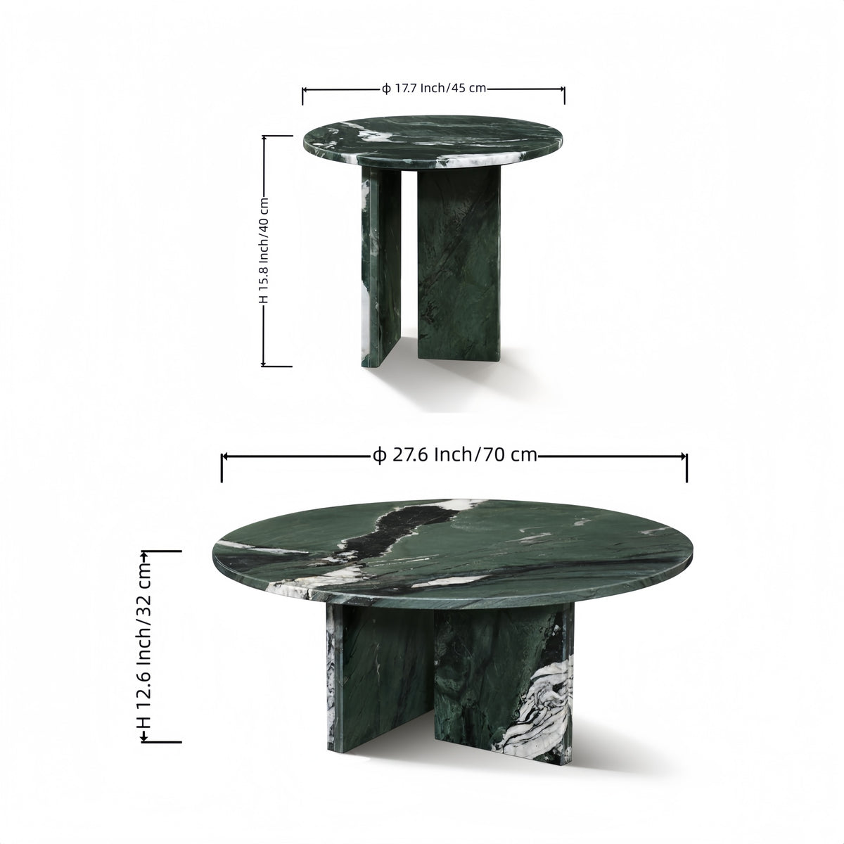 Green natural marble coffee table set, small table, living room table, natural stone, genuine marble, real marble