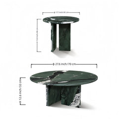 Green natural marble coffee table set, small table, living room table, natural stone, genuine marble, real marble
