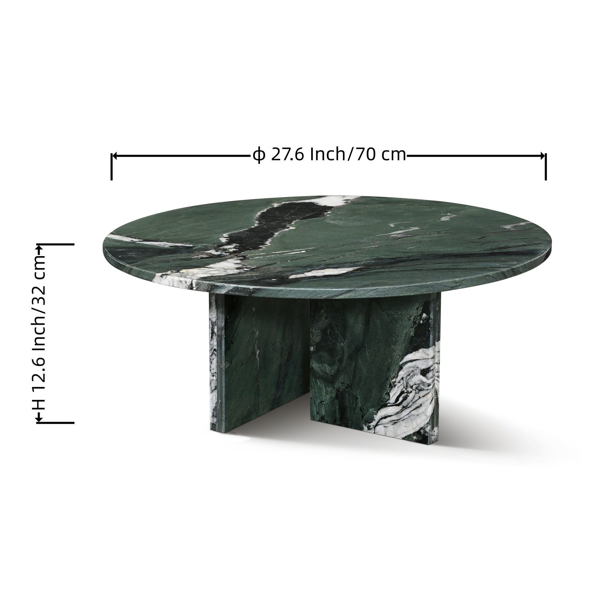 Green natural marble coffee table, small table, living room table, natural stone, Ø27.6 h12.6 Inch/Ø70 h32 cm, genuine marble, real marble