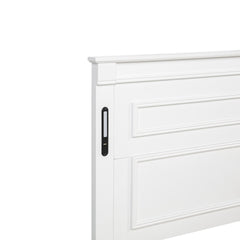 Queen Size Bed with Tall-Panel Headboard & Footboard, 2 Storage Drawers, Built-in LED Lights, USB Charging Station, Pinewood Bed with Strengthened Bed Frame,White