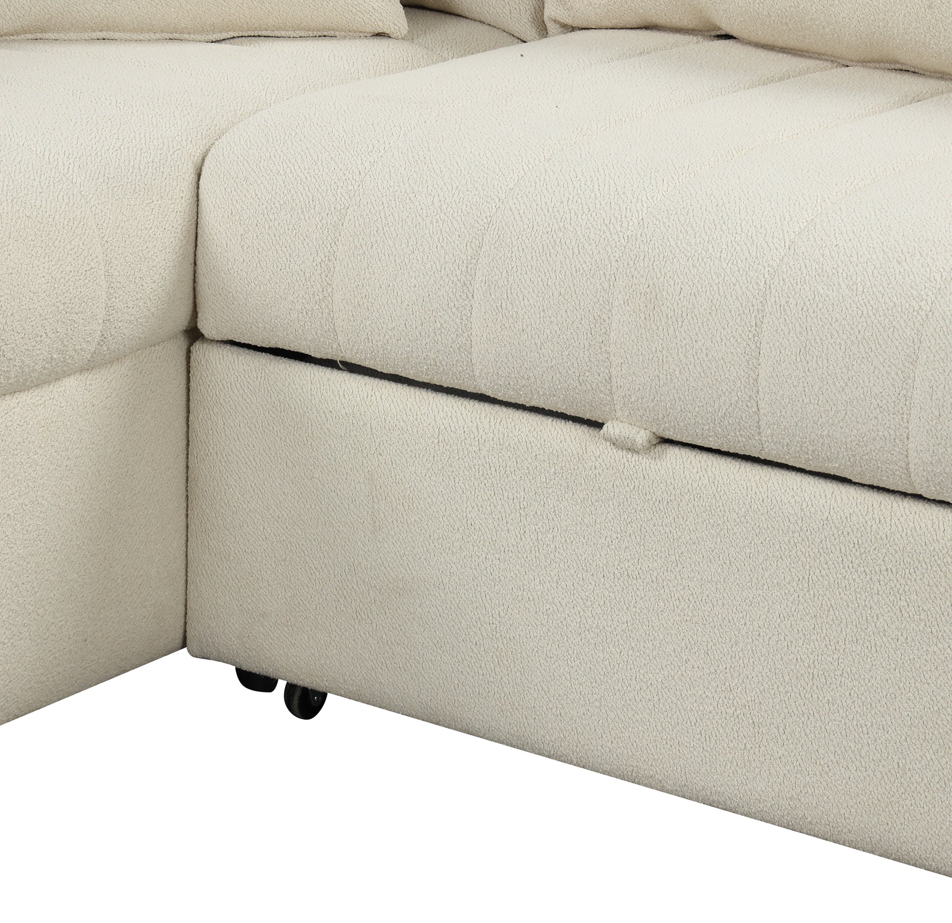 82.6" L-shaped Sectional Pull Out Sofa Bed Sleeper Sofa with Two USB Ports, Two Power Sockets and a Movable Storage Ottoman, Beige