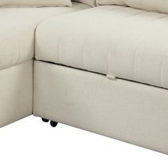 82.6" L-shaped Sectional Pull Out Sofa Bed Sleeper Sofa with Two USB Ports, Two Power Sockets and a Movable Storage Ottoman, Beige