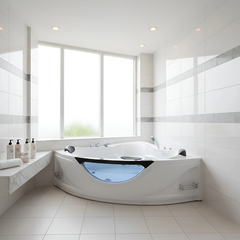 59" Corner Whirlpool Bathtub for 2-Person, Luxury Jetted Spa Tub with 6 Hydro Massage Jets, Chromatherapy LED Lights &Pneumatic adjust system, UL Certified water pump,UPC Certified drainer