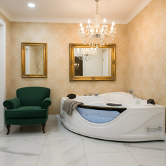 59" Corner Whirlpool Bathtub for 2-Person, Luxury Jetted Spa Tub with 6 Hydro Massage Jets, Chromatherapy LED Lights &Pneumatic adjust system, UL Certified water pump,UPC Certified drainer