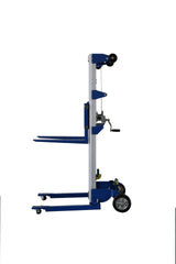 Lightweight Straddle Manual Hand Crank Stacker, Easy to move, 400lbs capacity, 122Max lift height, Blue