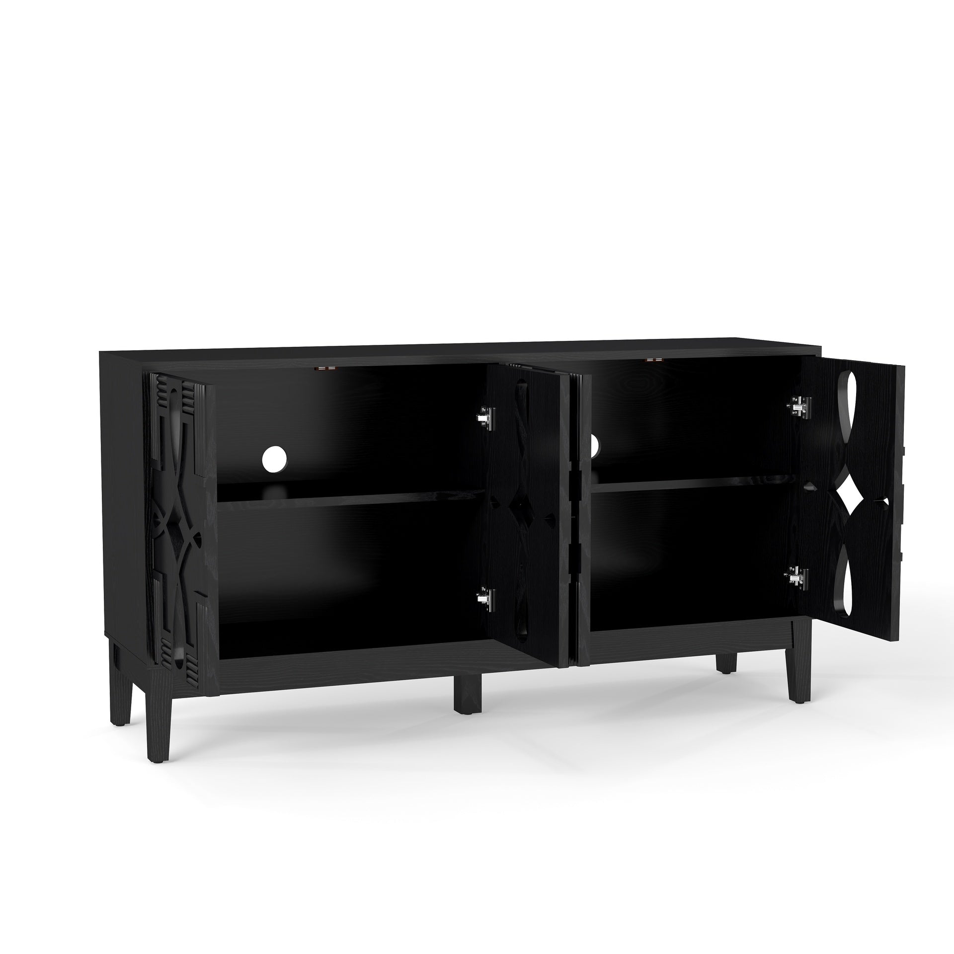 60.5" Mid Century Modern Sideboard Buffet Cabinet with Storage, TV Media Console Table, Storage Cabinet with 4 Doors & Adjustable Shelves for Kitchen Dining Living Room Entryway, Black
