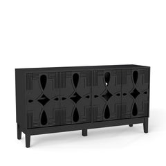 60.5" Mid Century Modern Sideboard Buffet Cabinet with Storage, TV Media Console Table, Storage Cabinet with 4 Doors & Adjustable Shelves for Kitchen Dining Living Room Entryway, Black