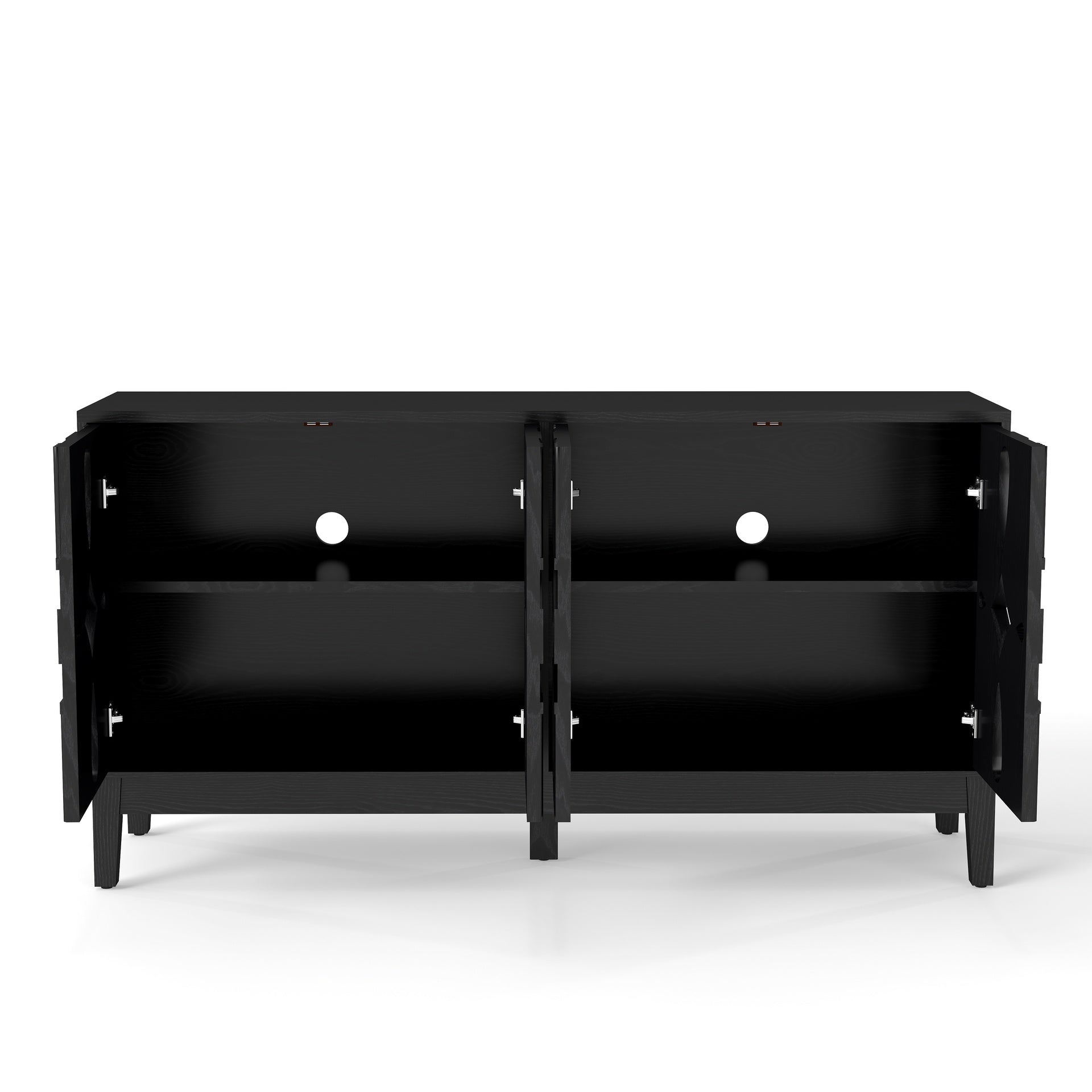 60.5" Mid Century Modern Sideboard Buffet Cabinet with Storage, TV Media Console Table, Storage Cabinet with 4 Doors & Adjustable Shelves for Kitchen Dining Living Room Entryway, Black