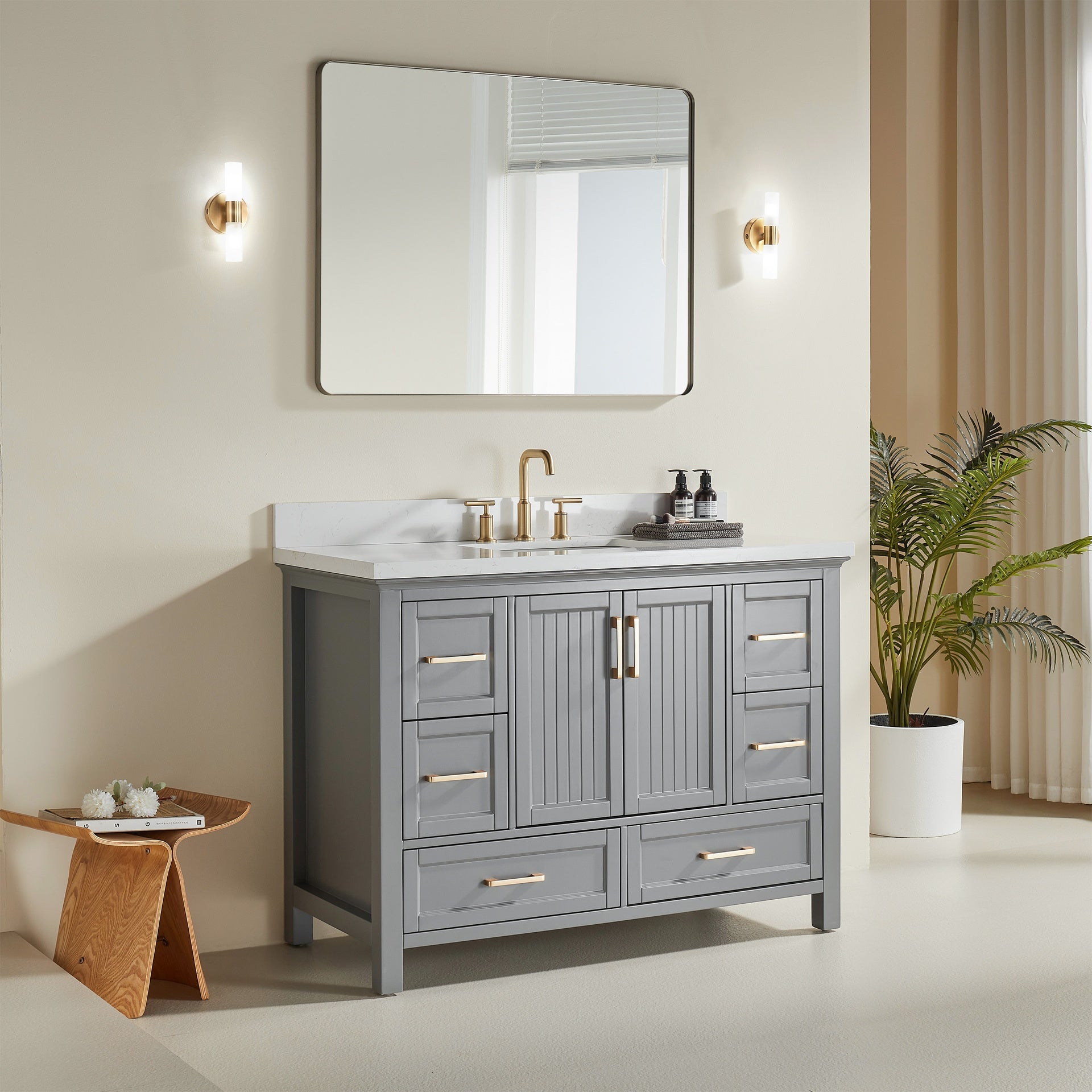 Fully Assembled 48'' Freestanding Bathroom Vanity with 2 Handles Sets