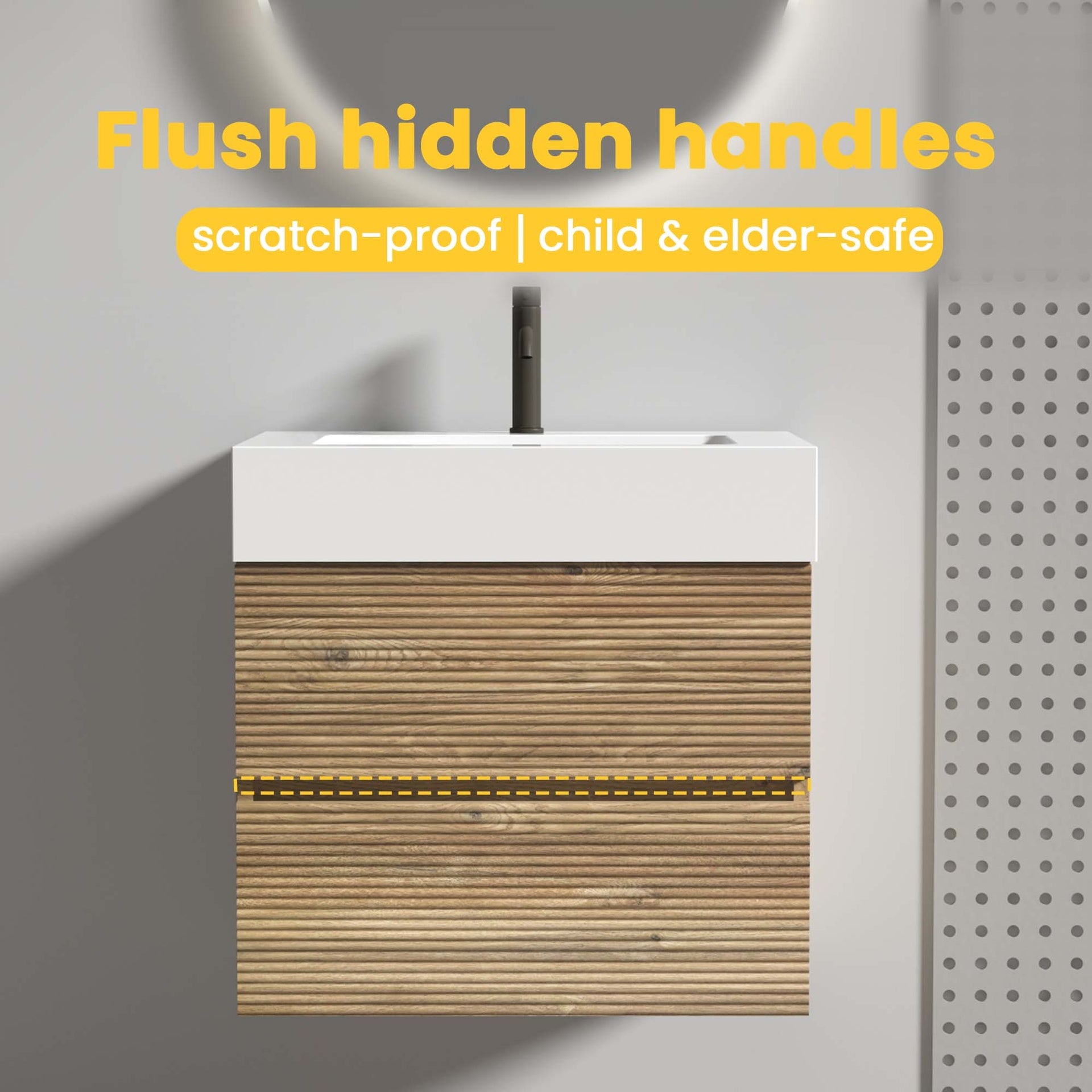 Grace 24   Rough Oak+Rough Oak Bathroom Vanity with White Glossy Engineered Quartz Sink and Soft Drawers, Wall Mounted Floating Bathroom Vanity for Modern Bathroom, without drainage and faucet, KD
