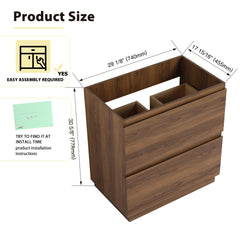 30" Bathroom Vanities without Sink, Modern Undermount Bathroom Sink Cabinet with Double drawer, Freestanding Bathroom Sink Cabinet,Engineering wood,Brown