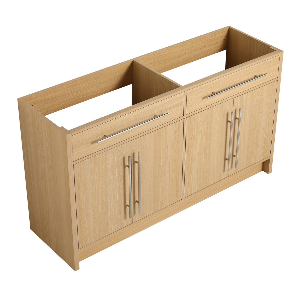 60" Freestanding Bathroom Vanity, 4-Soft Closing Door, Original Oak, Plywood, KD-PACKING, (Only Vanity, Excluding Sink)