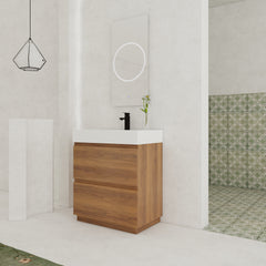 30" Bathroom Vanities with Single Sink Combo, Modern Undermount Bathroom Sink Cabinet with Double drawer, Freestanding Bathroom Sink Cabinet,Engineering wood,Brown